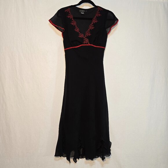 CDC Dresses & Skirts - CDC Whimsigoth Y2K Black Mesh Sheer Red Lace Babydoll Asymmetrical Dress Size 4.